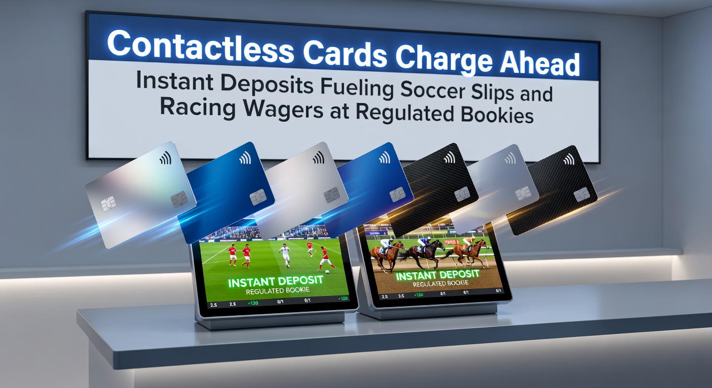 A contactless card being tapped on a mobile betting app interface during a live soccer match, highlighting instant deposit speed