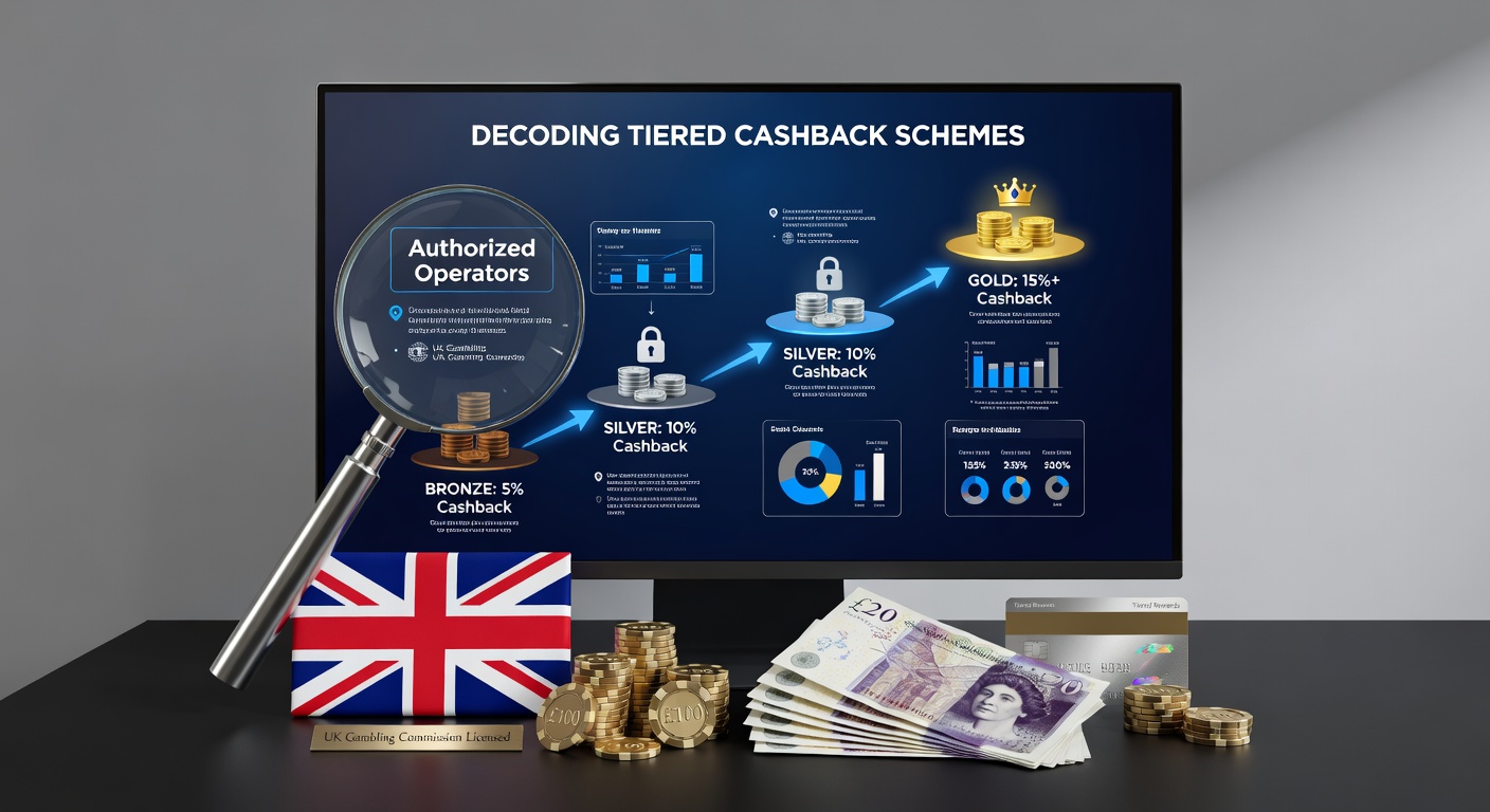 Diagram showing progressive cashback tiers with percentage rates and player activity levels on a digital interface