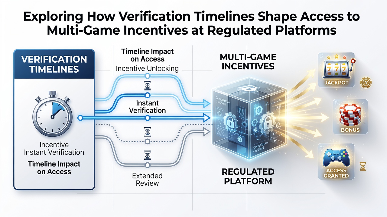 Illustration showing digital verification process on a smartphone screen with layered gaming icons representing sports and casino offers