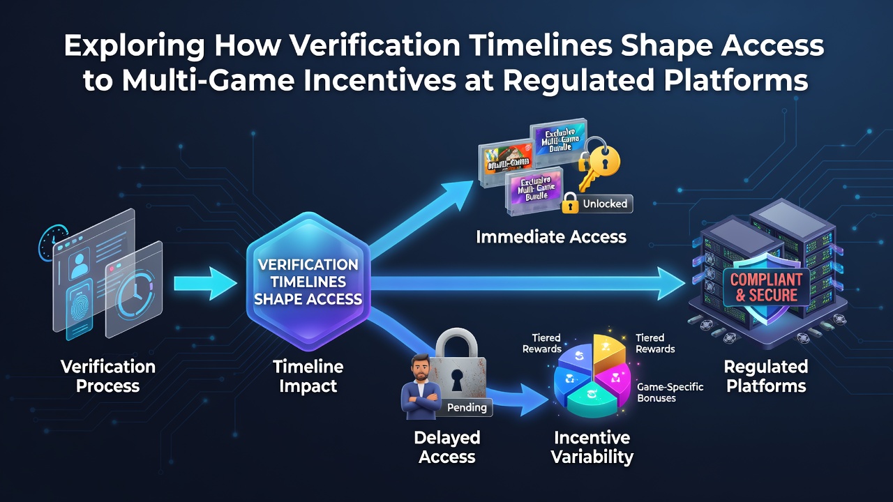 Split screen image comparing fast and slow verification flows with bonus unlock icons for sportsbook and casino sections