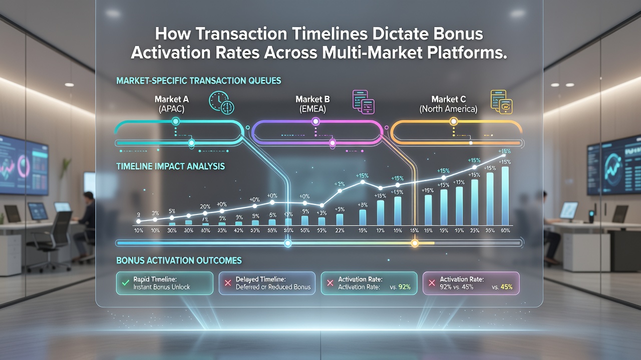 Chart displaying correlation between deposit clearing times and bonus activation percentages across different global markets