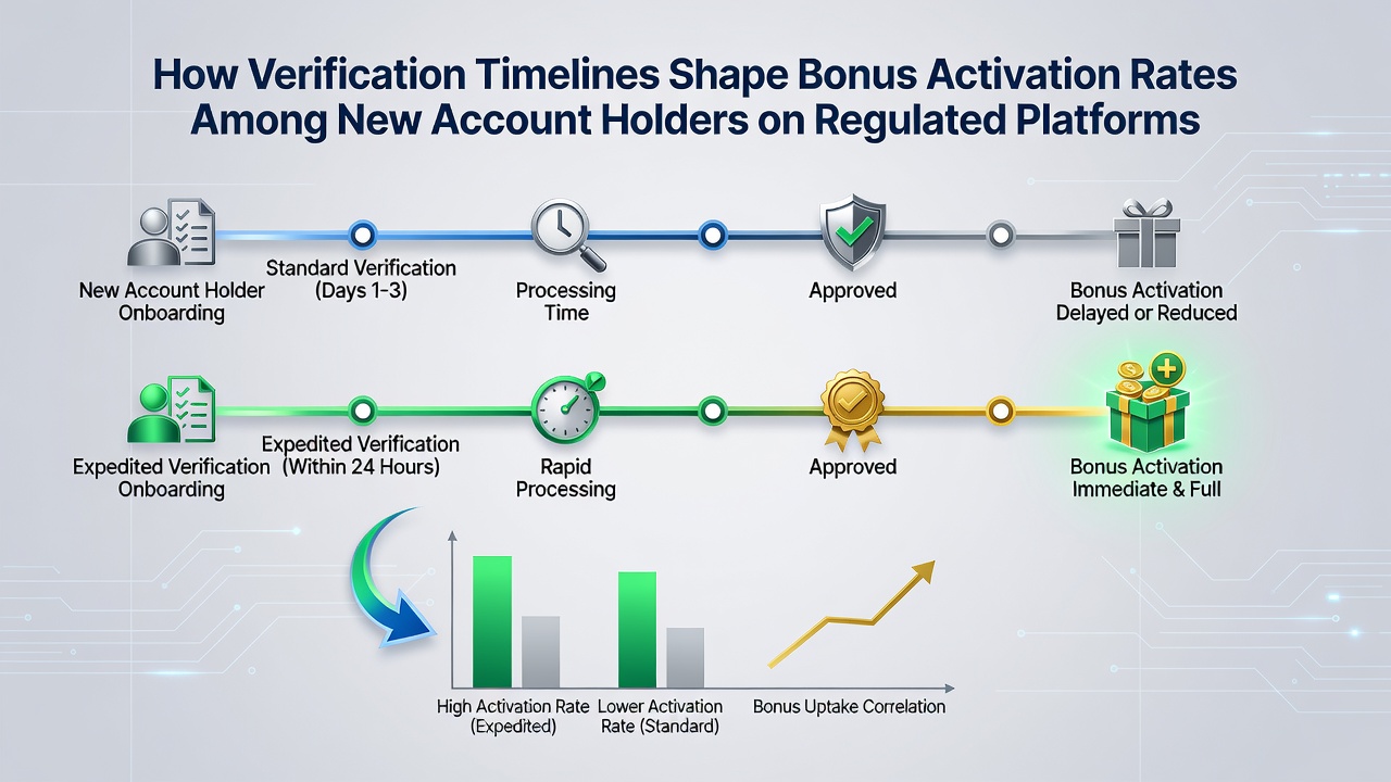 Graph displaying correlation between verification processing times and bonus activation percentages on regulated platforms