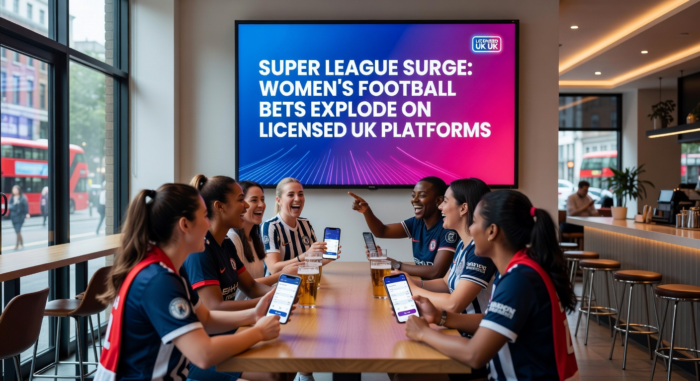 Vibrant stadium scene from a Women's Super League match, with fans cheering and players in action under floodlights, capturing the electric atmosphere driving betting interest