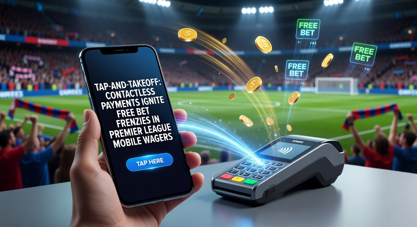 Smartphone displaying a contactless payment confirmation during a live Premier League match bet placement, with free bet icons popping up
