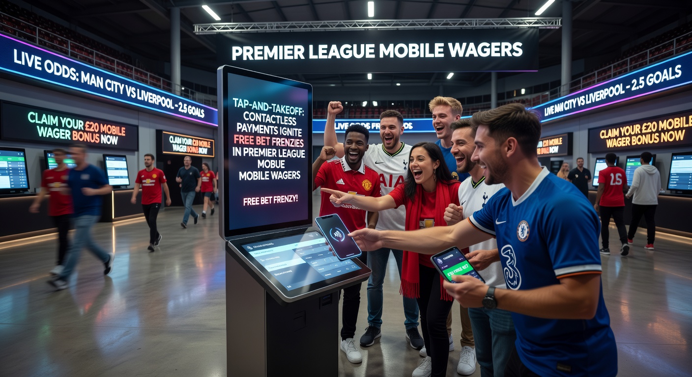 Dynamic split-screen of a contactless tap on a betting app unlocking stacked free bets for Premier League player props and match odds