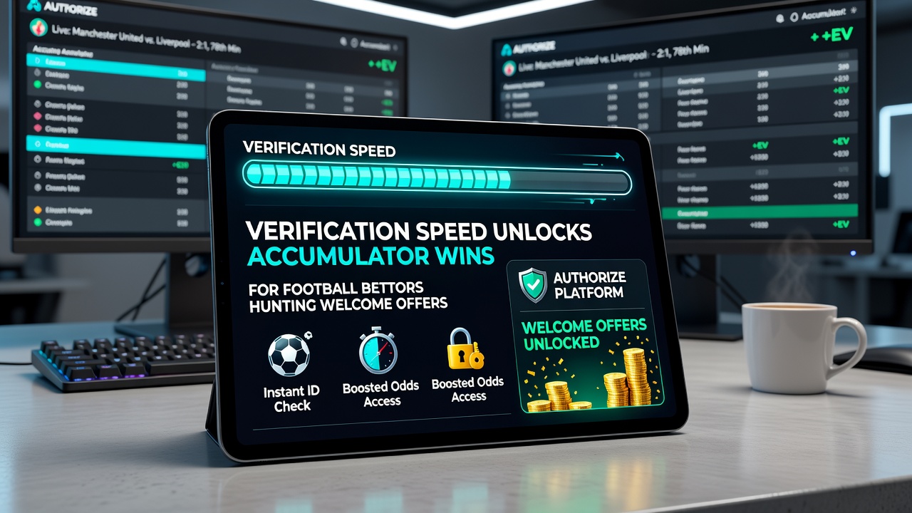 Accumulator bet slips displayed on a tablet screen with verification status indicators on a licensed betting site
