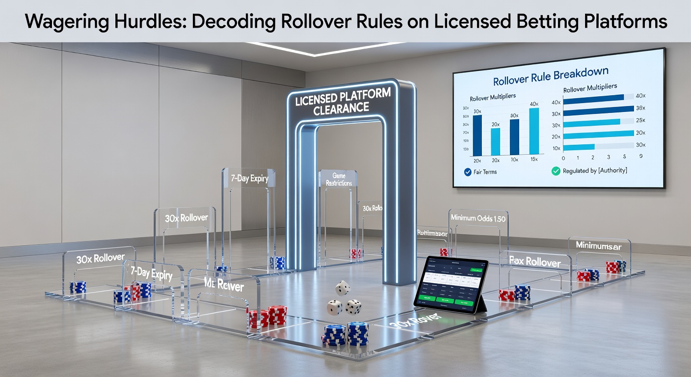 Visual representation of betting hurdles symbolizing rollover requirements on licensed platforms, with paths leading to bonus unlocks
